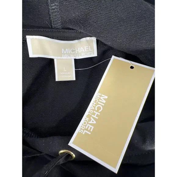 NEW Michael Kors Women's Black Terry Knit Logo Pullover Hoodie - L - Picture 3 of 4